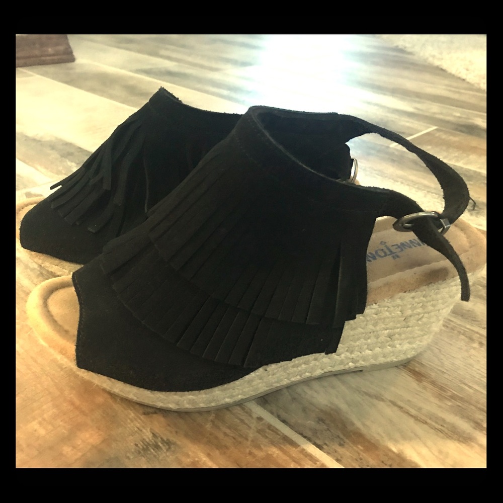 Minnetonka Black Suede Wedges